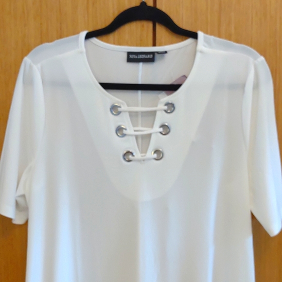 NWOT White Short Sleeve Dress SZ L By Nina Leonard - Picture 3 of 10